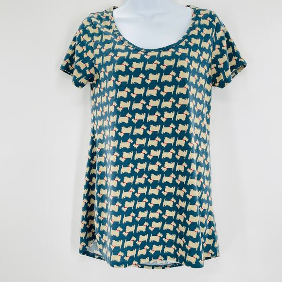LULAROE Scottie Dog Short Sleeve Scoop Neck Hi-Lo Hem Knit Stretch Top XXS - Picture 7 of 11